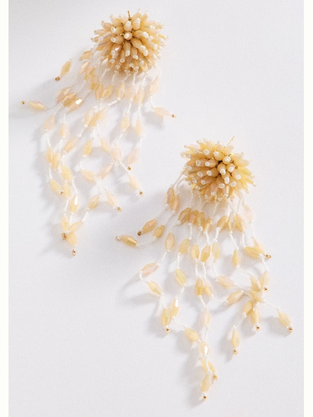 Anthropologie Beaded Fringe Earrings New Statement Earrings Ivory Gold Plated